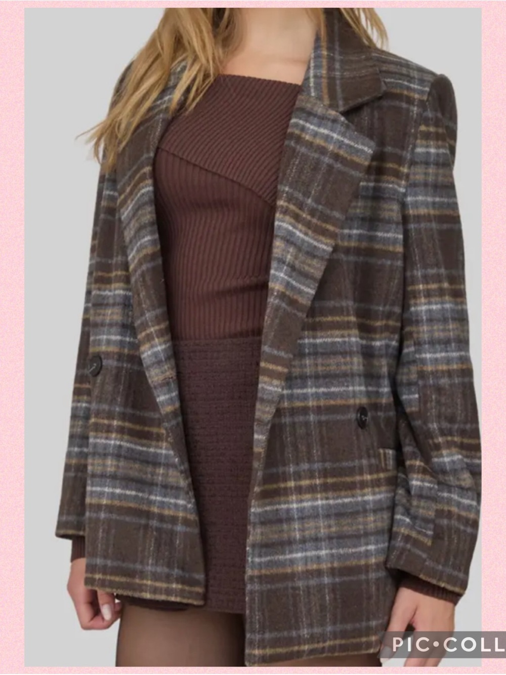 💖Plaid Notch Lapel Double Breasted Blazer💖
